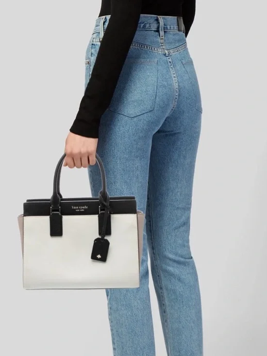 kate spade Two-Tone Black, White & Taupe Leather Tote - Picture 2 of 7